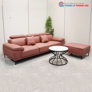 Bộ Sofa Bọc Da Chỉnh Tựa Đầu Kèm Đôn Mới 99%