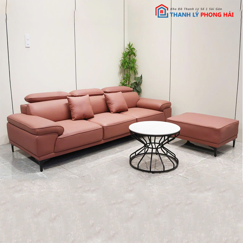 bo-sofa-boc-da-chinh-tua-dau (11) Bộ Sofa Bọc Da Chỉnh Tựa Đầu Kèm Đôn Mới 99%