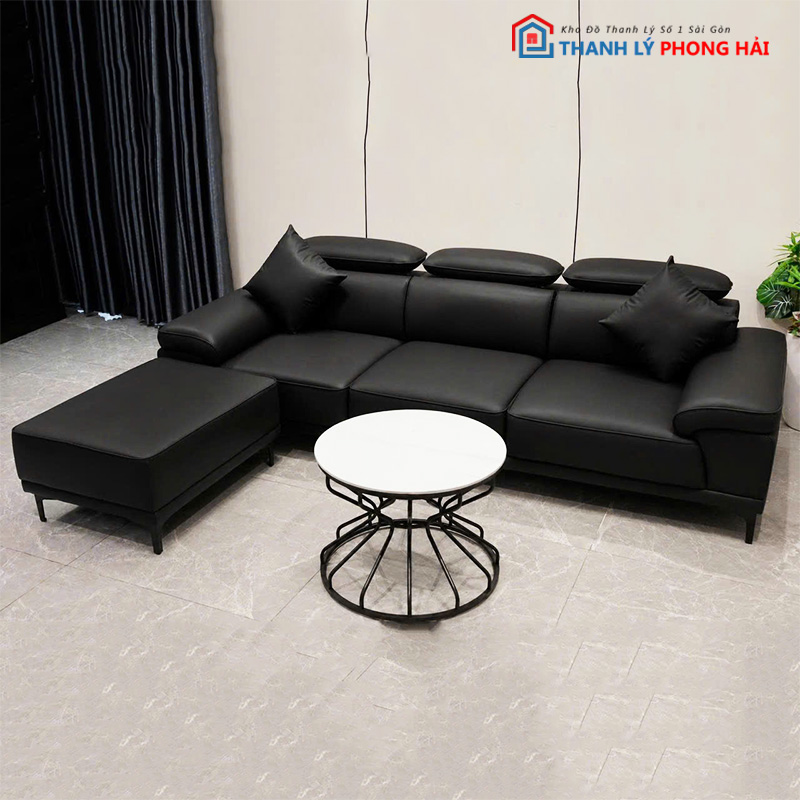 bo-sofa-boc-da-chinh-tua-dau (12) Bộ Sofa Bọc Da Chỉnh Tựa Đầu Kèm Đôn Mới 99%