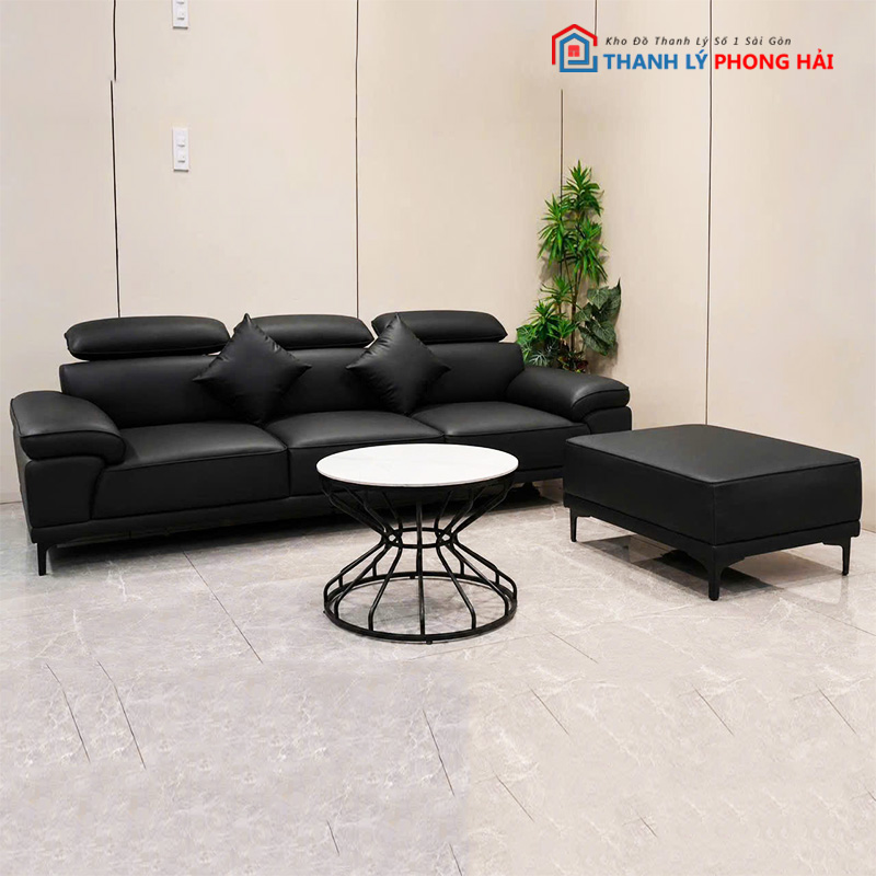 bo-sofa-boc-da-chinh-tua-dau (13) Bộ Sofa Bọc Da Chỉnh Tựa Đầu Kèm Đôn Mới 99%