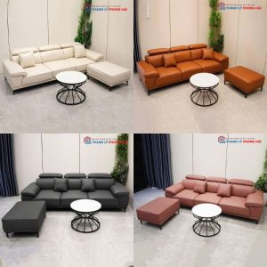 Bộ Sofa Bọc Da Chỉnh Tựa Đầu Kèm Đôn Mới 99%