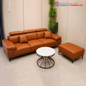 Bộ Sofa Bọc Da Chỉnh Tựa Đầu Kèm Đôn Mới 99%