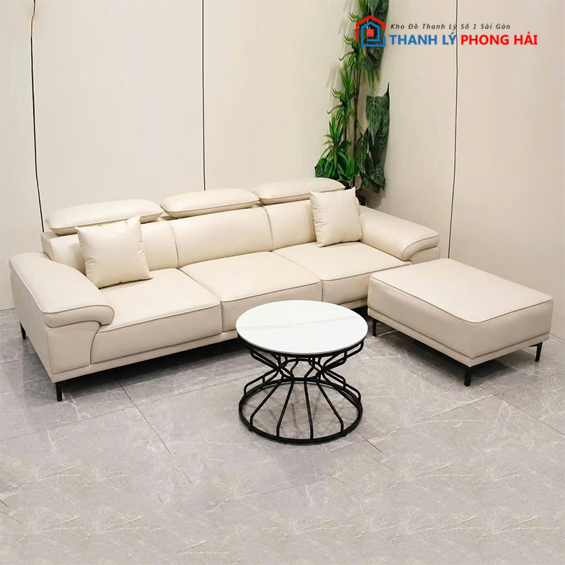 bo-sofa-boc-da-chinh-tua-dau (5) Bộ Sofa Bọc Da Chỉnh Tựa Đầu Kèm Đôn Mới 99%