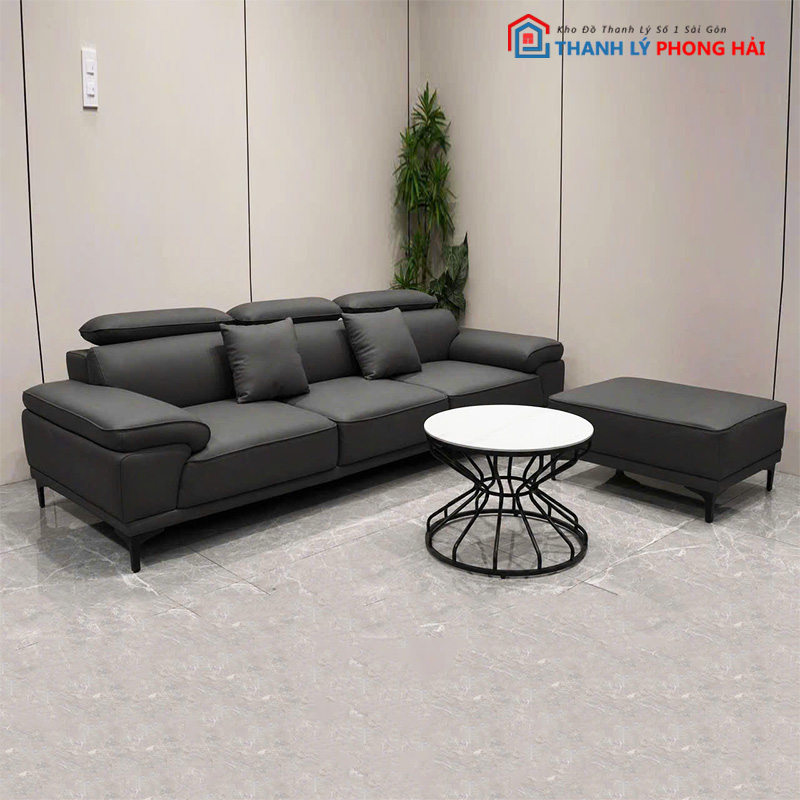 bo-sofa-boc-da-chinh-tua-dau (6) Bộ Sofa Bọc Da Chỉnh Tựa Đầu Kèm Đôn Mới 99%