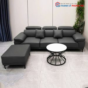 Bộ Sofa Bọc Da Chỉnh Tựa Đầu Kèm Đôn Mới 99%