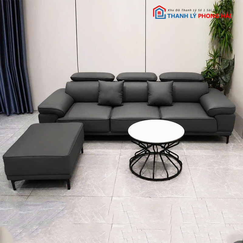 bo-sofa-boc-da-chinh-tua-dau (7) Bộ Sofa Bọc Da Chỉnh Tựa Đầu Kèm Đôn Mới 99%