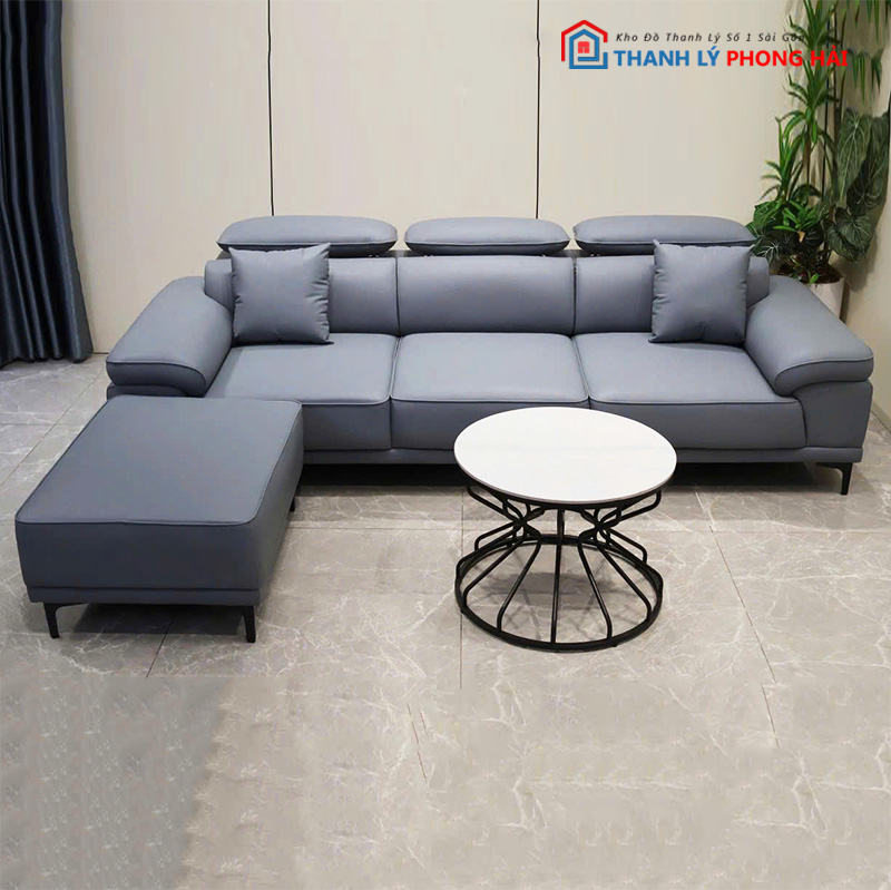 bo-sofa-boc-da-chinh-tua-dau (8) Bộ Sofa Bọc Da Chỉnh Tựa Đầu Kèm Đôn Mới 99%