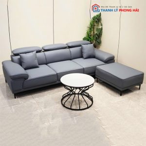 Bộ Sofa Bọc Da Chỉnh Tựa Đầu Kèm Đôn Mới 99%