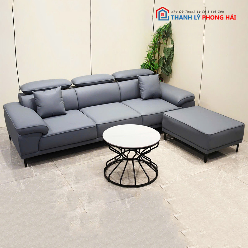 bo-sofa-boc-da-chinh-tua-dau (9) Bộ Sofa Bọc Da Chỉnh Tựa Đầu Kèm Đôn Mới 99%
