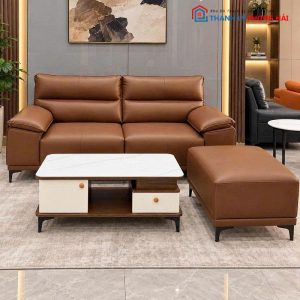 Bộ Sofa Da 2 Chỗ Kèm Đôn Gác Chân Mới 99%