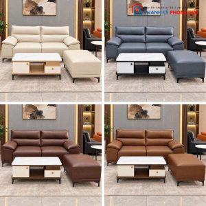 Bộ Sofa Da 2 Chỗ Kèm Đôn Gác Chân Mới 99%