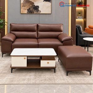 Bộ Sofa Da 2 Chỗ Kèm Đôn Gác Chân Mới 99%