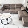 Bộ Sofa Da Có Đôn Ghép Góc L Kèm Bàn Trà Mặt Vân Đá Cũ