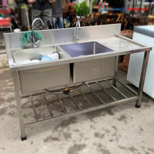 Bồn Rửa Chén Công Nghiệp Inox Cũ 2 Hộc