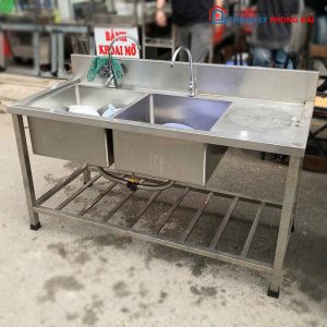 Bồn Rửa Chén Công Nghiệp Inox Cũ 2 Hộc