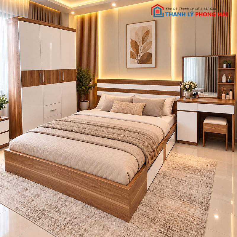 combo-giuong-tu-ban-trang-diem-mdf (8) Combo Giường Tủ Bàn Trang Điểm MDF Mới 99%