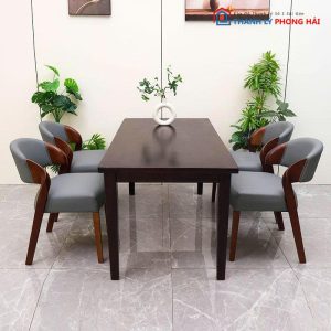 Ghế Ăn Gỗ Tự Nhiên Bọc Da Tựa Lưng Cong Mới 99%