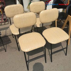 Ghế Cafe Chân Sắt Bọc Da Kem Cũ