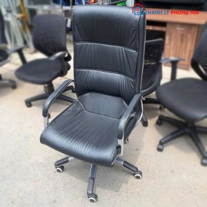 Ghế Trưởng Phòng Bọc Da Cũ Lưng Cao Tay Ốp Nhựa
