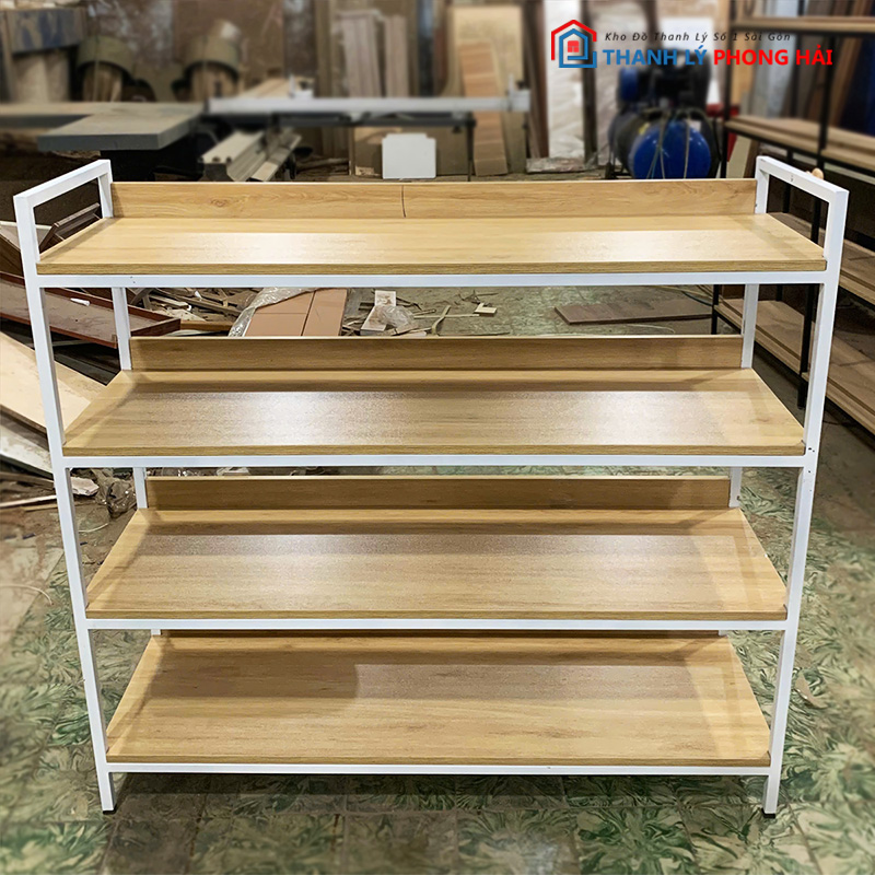 ke-4-tang-khung-sat-1m2-3 Kệ 4 Tầng Khung Sắt 1m2 Mặt Gỗ Mới 99%
