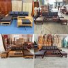 Salon Gỗ Góc L Kèm Ghế Đơn Và Bàn Trà 2 Tầng Mới 99%