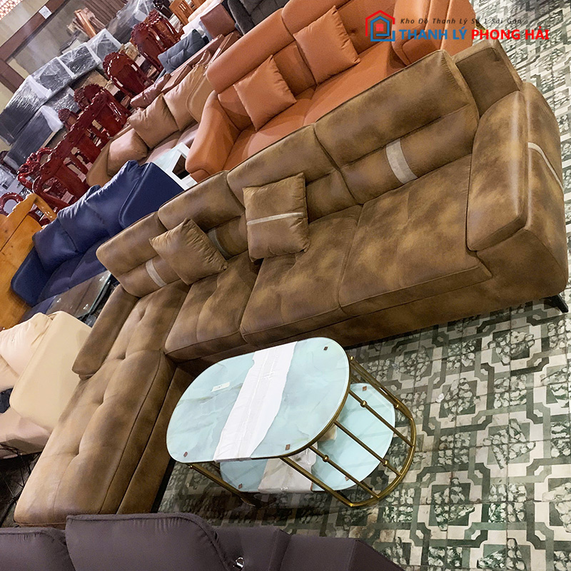 sofa-bang-goc-l-boc-da-loang-3 Bộ Sofa Góc L Bọc Da Loang Kèm Bàn Tồn Kho Mới 99%