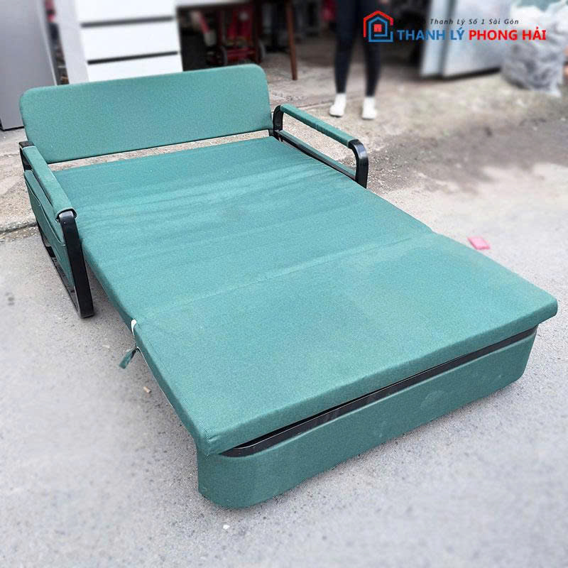 sofa-bed-cu-boc-vai-co-banh-xe-1 Sofa Bed Cũ Bọc Vải Có Bánh Xe Kéo Thành Giường
