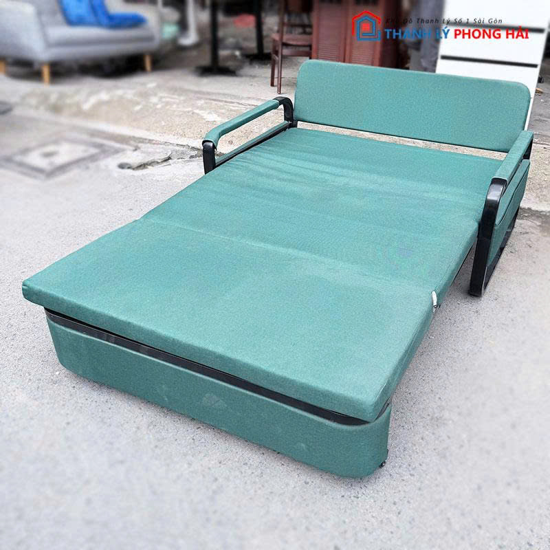 sofa-bed-cu-boc-vai-co-banh-xe-2 Sofa Bed Cũ Bọc Vải Có Bánh Xe Kéo Thành Giường