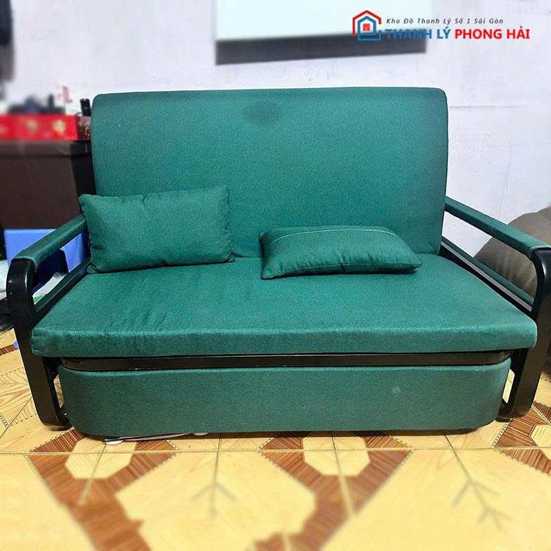 sofa-bed-cu-boc-vai-co-banh-xe-4 Sofa Bed Cũ Bọc Vải Có Bánh Xe Kéo Thành Giường