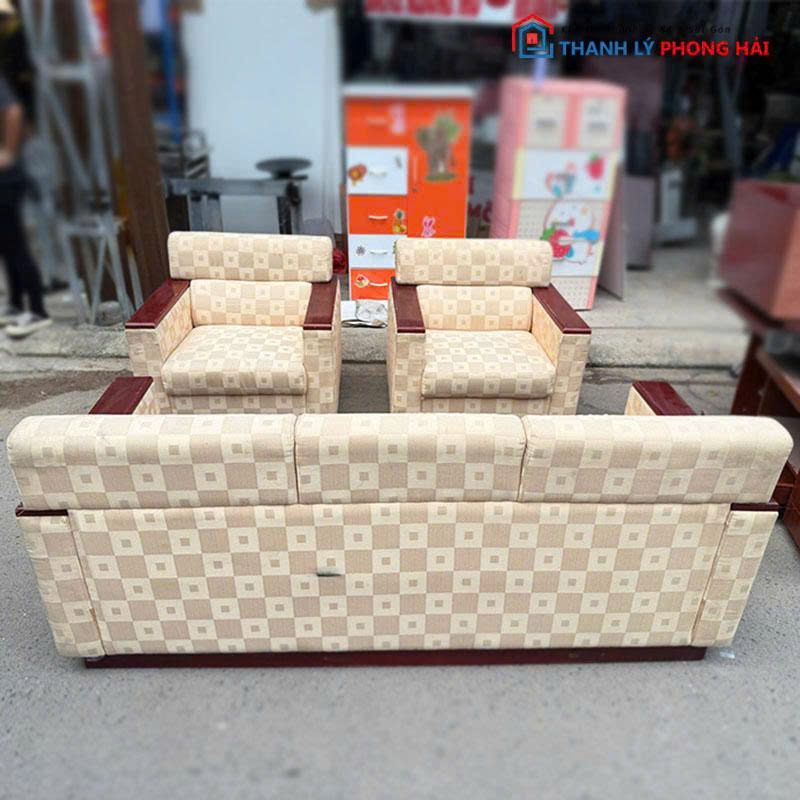 sofa-boc-vai-tay-op-go-3-mon-cu-3 Sofa Bọc Vải Tay Ốp Gỗ 3 Món Cũ