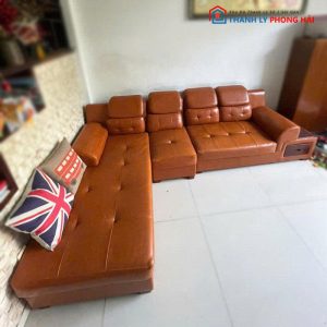 Sofa Góc L Bọc Da Kèm Hộc Màu Nâu Cam Cũ Sofa Góc L Bọc Da Kèm Hộc Màu Nâu Cam Cũ