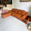 Sofa Góc L Bọc Da Kèm Hộc Màu Nâu Cam Cũ