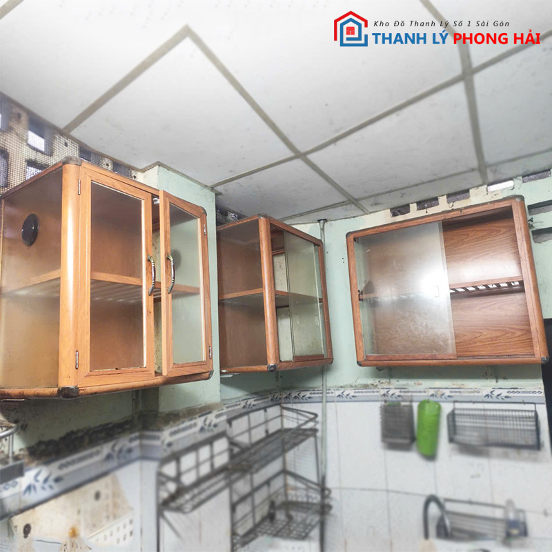 tu-bep-treo-alu-mau-go-cua-kinh Tủ Bếp Treo Alu Màu Gỗ Cửa Kính Cũ (Nhiều Mẫu)