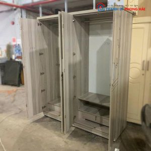 Tủ Quần Áo 1m6 Gỗ MDF 4 Cánh Xám Cũ