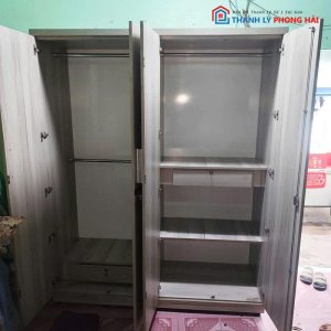 Tủ Quần Áo 1m6 Gỗ MDF 4 Cánh Xám Cũ