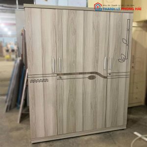Tủ Quần Áo 1m6 Gỗ MDF 4 Cánh Xám Cũ