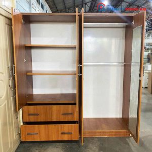 Tủ Quần Áo Gỗ 4 Cánh Cũ Kèm Gương Và Hộc Kéo