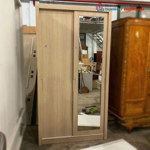 Tủ Quần Áo Gỗ MDF Cũ 2 Cánh Lùa Kèm Gương