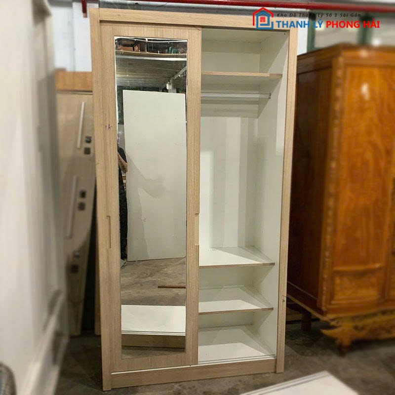 tu-quan-ao-go-mdf-3 Tủ Quần Áo Gỗ MDF Cũ 2 Cánh Lùa Kèm Gương