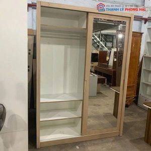 Tủ Quần Áo Gỗ MDF Cũ 2 Cánh Lùa Kèm Gương (Nhiều KT)